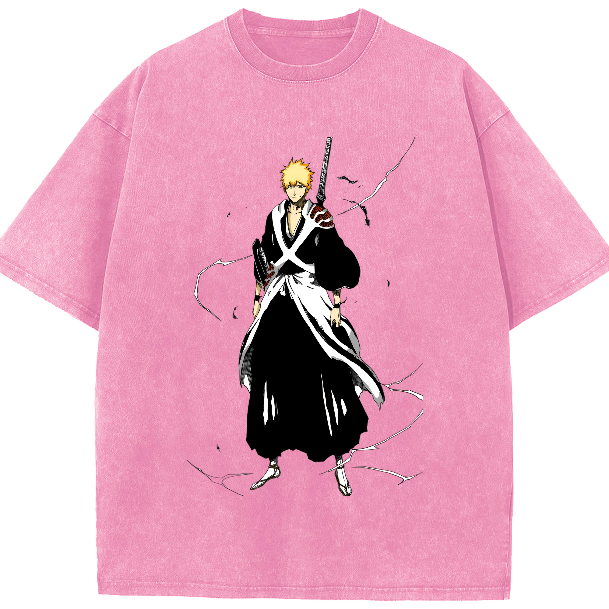 （画像用） ブリーチ 黒崎一護（くろさき いちご）BLEACH Kurosaki Ichigo 綿100% ヴィンテージ風 半袖Tシャツ（フロントプリント）